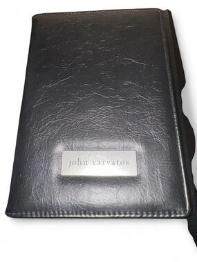 John Varvatos Black Leather Travel Wallet with Metal Nameplate